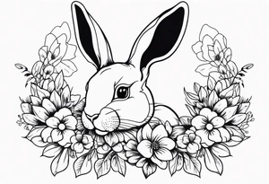 bunny head with flowers around it tattoo idea