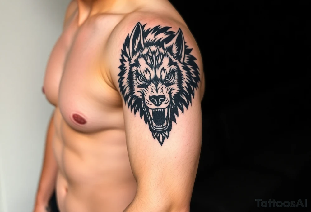 wolf head snarling tattoo idea
