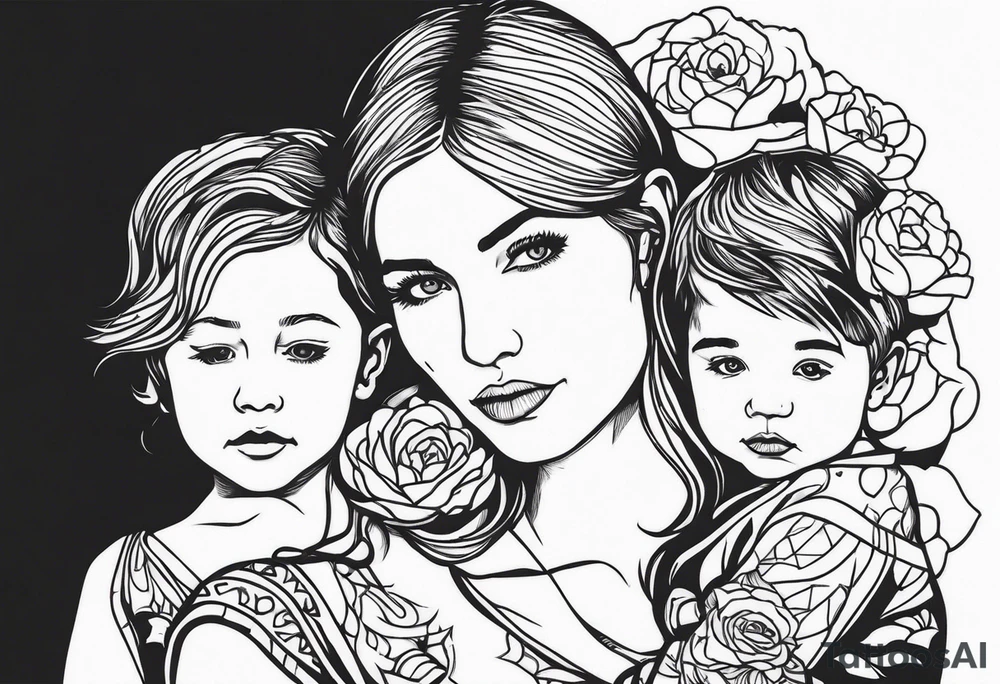 Mom with son and daughter tattoo idea
