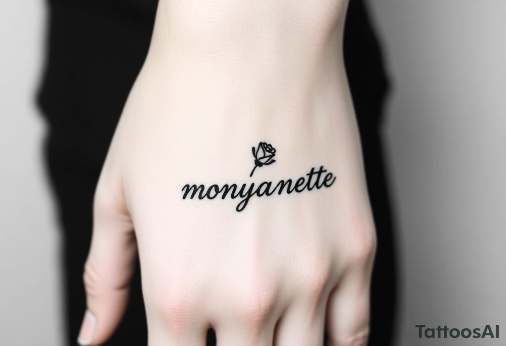 a rose seperate and a semicolon seperate from the name “monyanette” tattoo idea