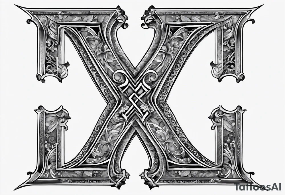 the letter x with some small greek designs around it tattoo idea