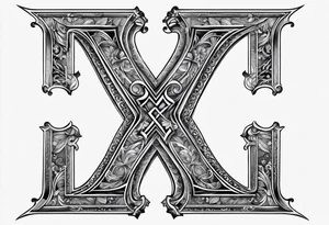 the letter x with some small greek designs around it tattoo idea