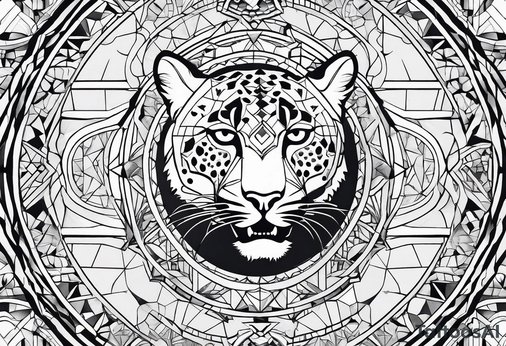 geometric world map tattoo with a cheetah tattoo idea