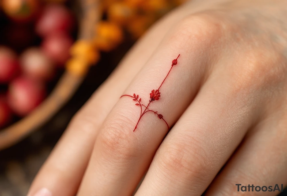 A tiny, delicate red finger band tattoo idea