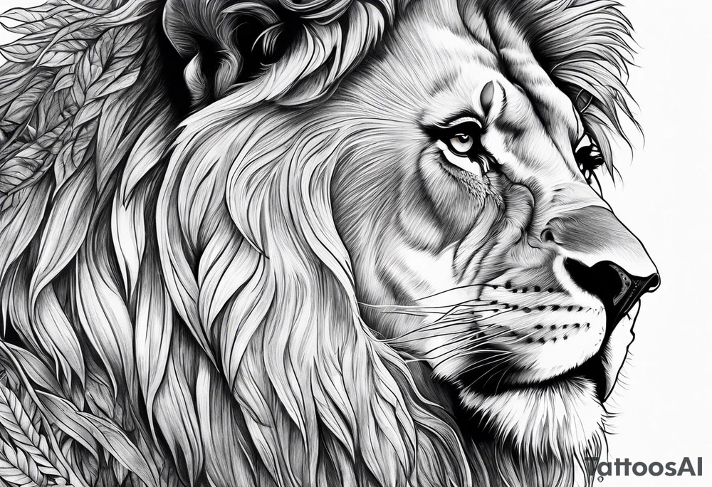 lion in nature with is family a tree tattoo idea