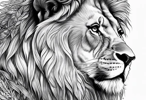 lion in nature with is family a tree tattoo idea