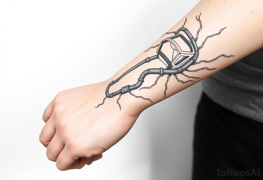 long System of pipes that transitions into veins of forearm tattoo idea