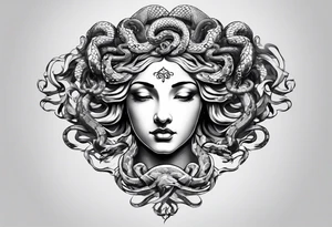 arm tattoo of Medusa head statue with snakes for hair tattoo idea