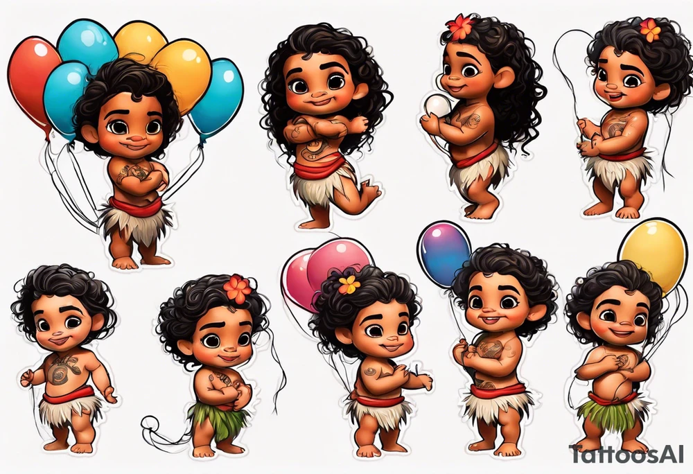 baby moana holding balloons tattoo idea