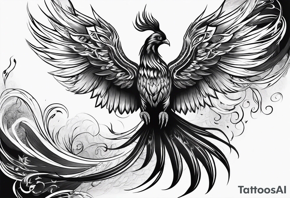 Phoenix with dark design and wisdom reincarnation tattoo idea