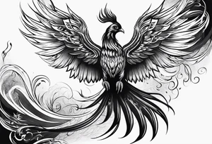 Phoenix with dark design and wisdom reincarnation tattoo idea