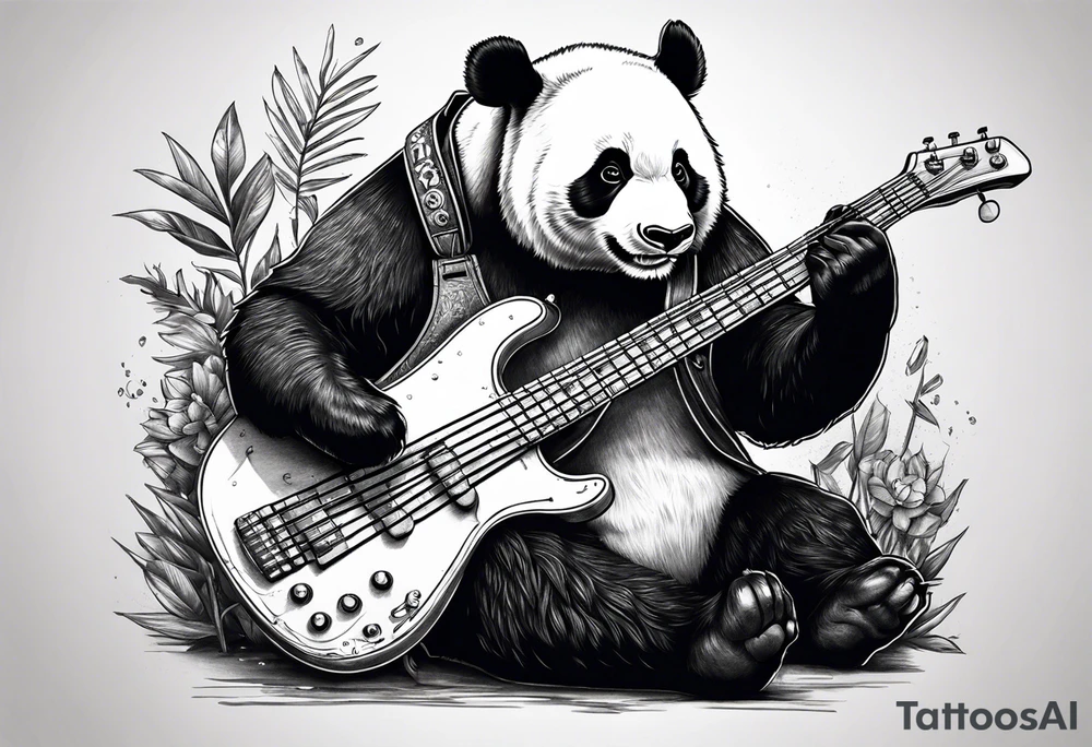 A panda playing the bass guitar tattoo idea
