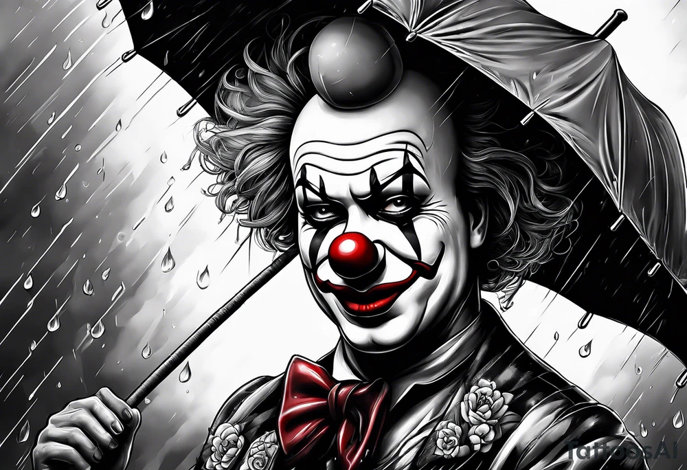 A clown holding an umbrella while it's raining tattoo idea