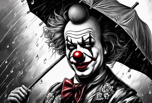 A clown holding an umbrella while it's raining tattoo idea