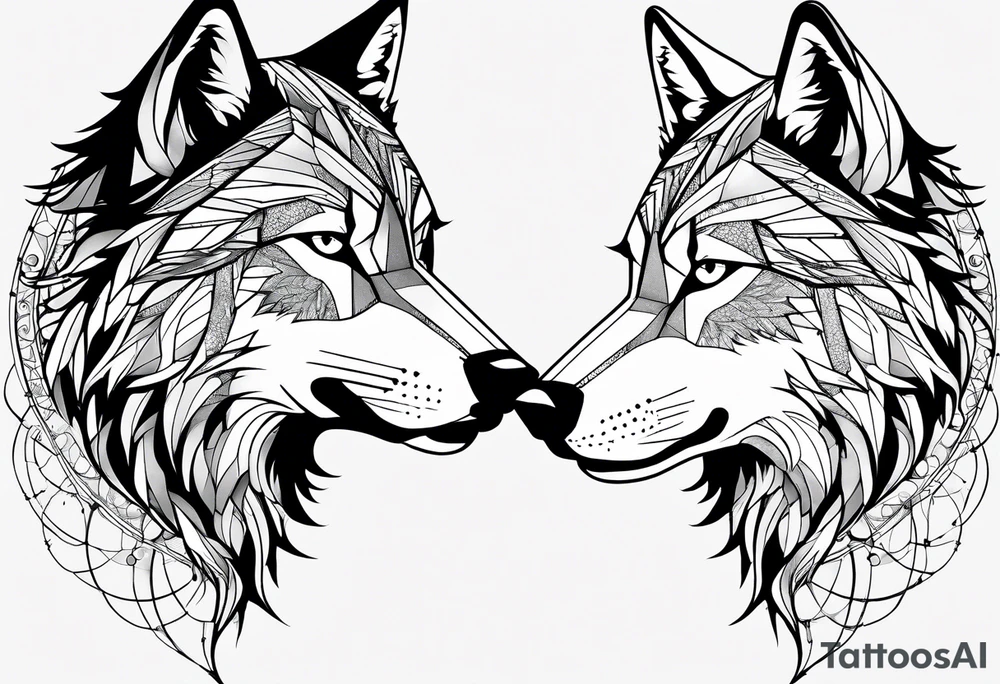 Constellation, two animal wolf, géométric tattoo idea