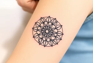 A mandala-inspired Flower of Life, with delicate floral extensions forming a soft, organic shape centered in round cyrcle tattoo idea