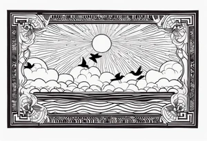 doves and sunrays across the clouds tattoo idea