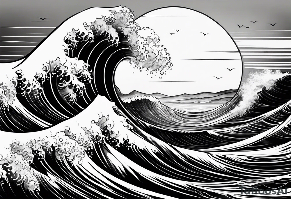 Ocean wave at sunset tattoo idea
