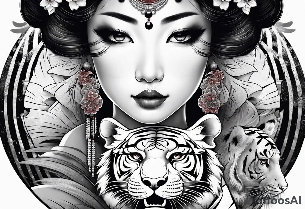 Geisha, close up with a tiger tattoo idea