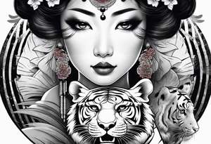 Geisha, close up with a tiger tattoo idea