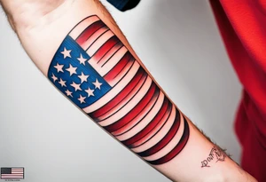 American patriotic forearm tattoo that includes the American flag, the phrase "Don't Tread on Me" tattoo idea