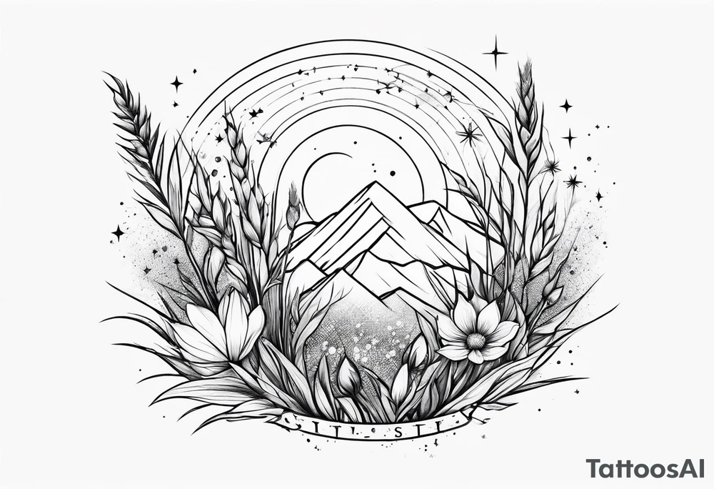 Stars dust flowers grass tattoo idea