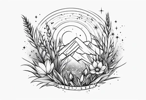 Stars dust flowers grass tattoo idea