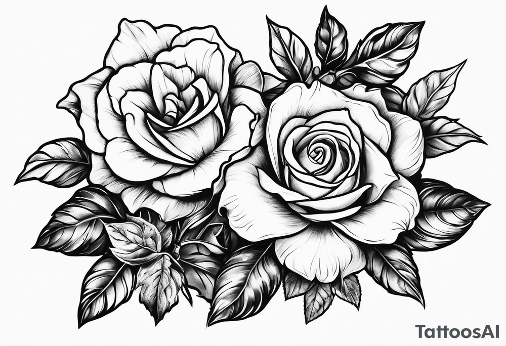 Rose + narcissus flower + holly flower together tattoo idea