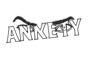 the words 
action beats anxiety with someone eyes who look extremely focused use lebron James game 6 vs Celtics tattoo idea