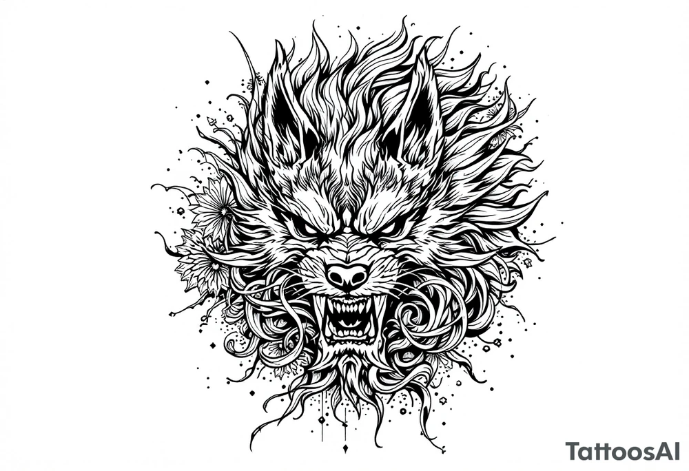 Japanese female Fu dog tattoo idea