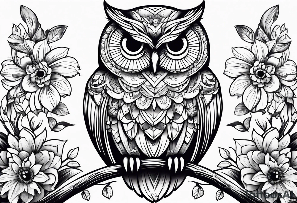 Owl flowers butterflies tattoo idea