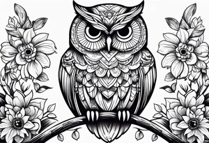Owl flowers butterflies tattoo idea