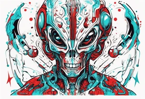 an art in the style of abstract alien, textured pigment planes, red and cyan, stencil art tattoo idea