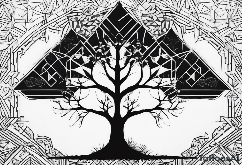 Baum silhouette mit Geometric Muster im Hintergrund tattoo idea