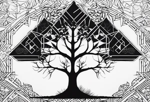 Baum silhouette mit Geometric Muster im Hintergrund tattoo idea