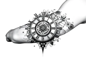 vintage roman numerals within ornate clockwork mechanism tattoo idea