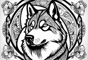 serious looking Siberian Husky 50/50 tattoo idea