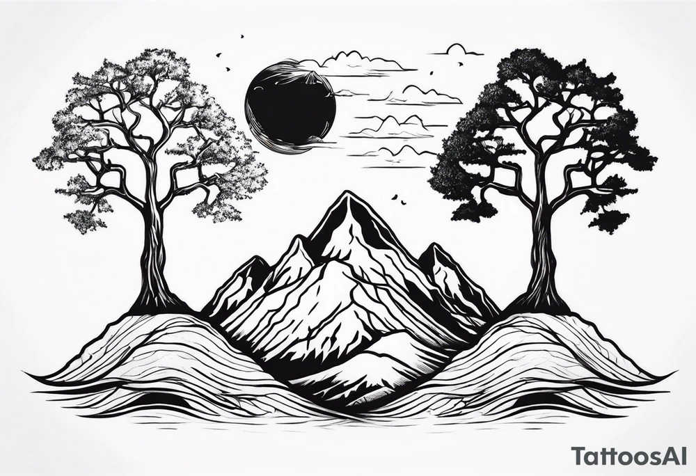 Three mountains three trees with roots tattoo idea