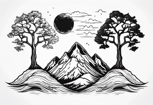 Three mountains three trees with roots tattoo idea