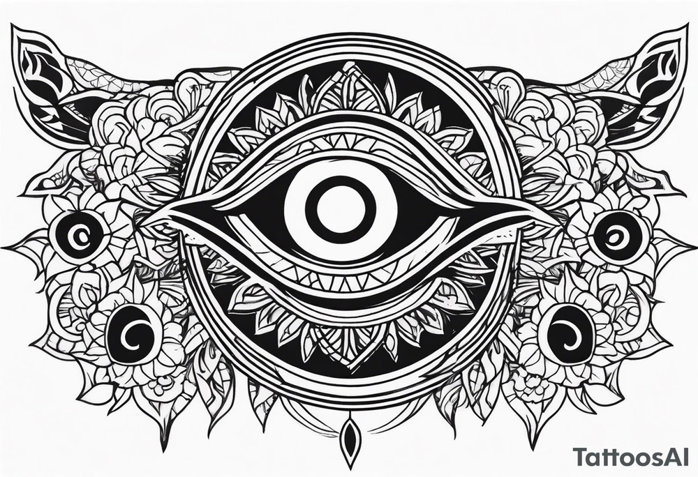 Lion sun evil eye tattoo idea