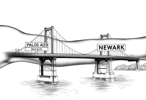 A bridge over water with two cities on the side. The city signs on the side of the bridge. East Palo Alto on the left and Newark on the right tattoo idea