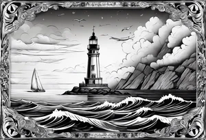 phare maritime dans un bateau entouré de voiles. tattoo idea