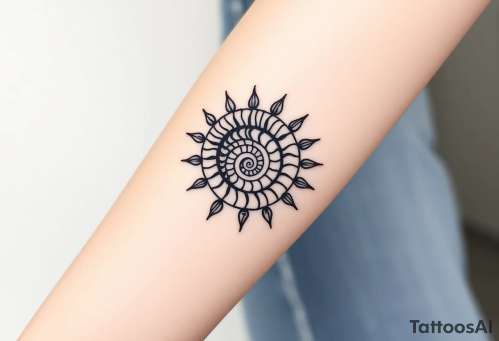 Fibonacci spiral shell sun tattoo idea