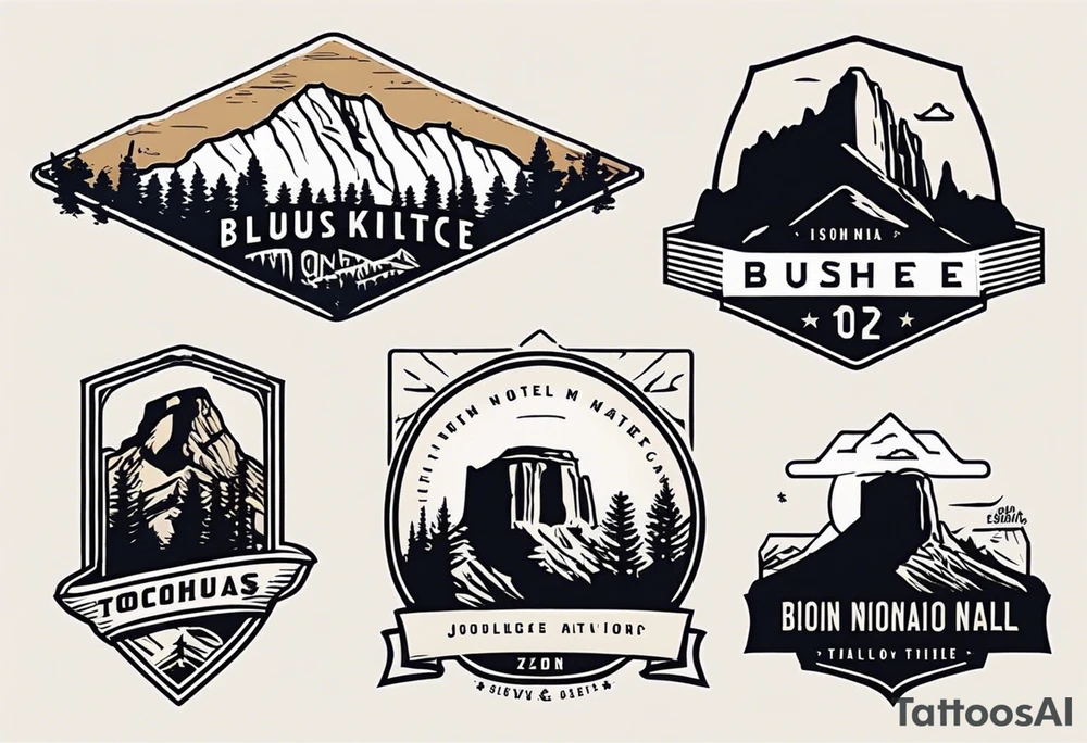 incorporate logos of Yosemite National Park, Bryce Canyon, Zion National Park, Joshua Tree National Park, Smokey Mountains and the Blueridge Mountains tattoo idea