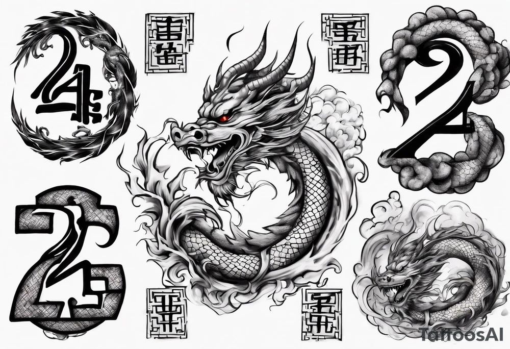 Number 24 with a Chinese dragon around it tattoo idea