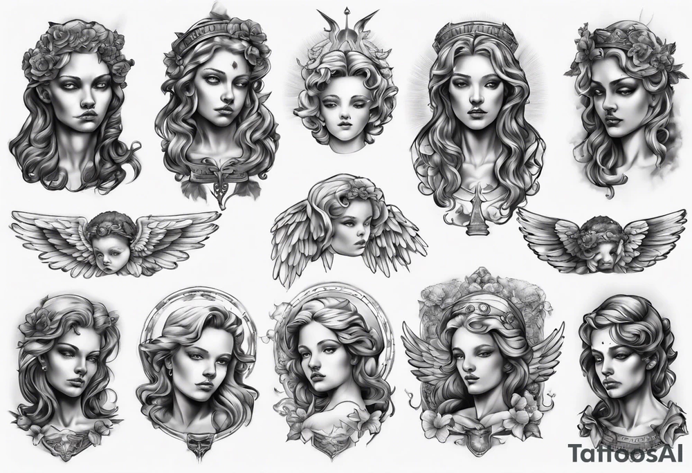 Angel face statue tattoo idea