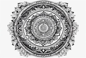 Spiritual mandala tattoo sleeve with 444, eye of Horus, tree of life and butterflies tattoo idea