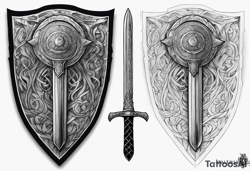 Valhalla shield fire sword tattoo idea