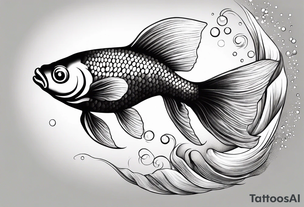 “Create a delicate tattoo of a goldfish swimming in a wave, emphasizing its flowing fins and graceful movement. tattoo idea