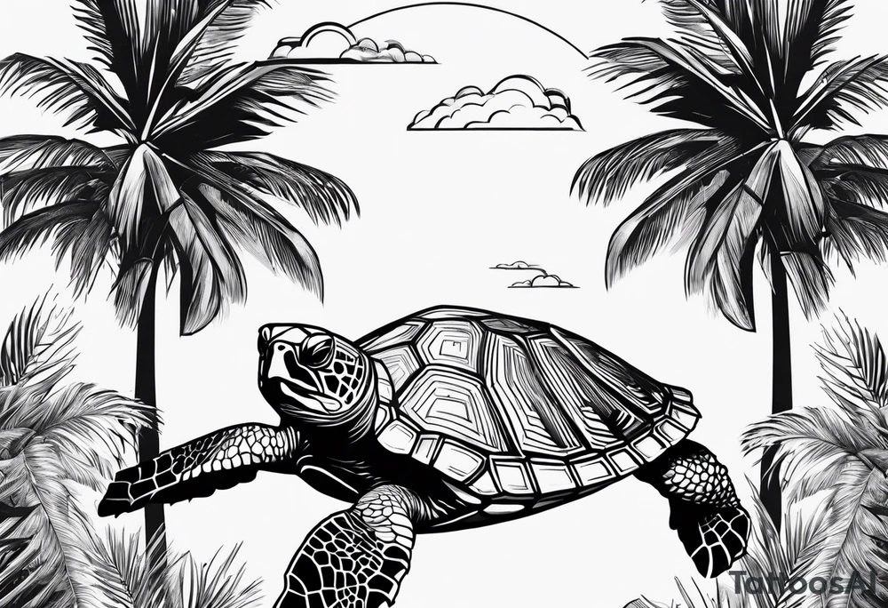 Turtle  palm trees tattoo idea